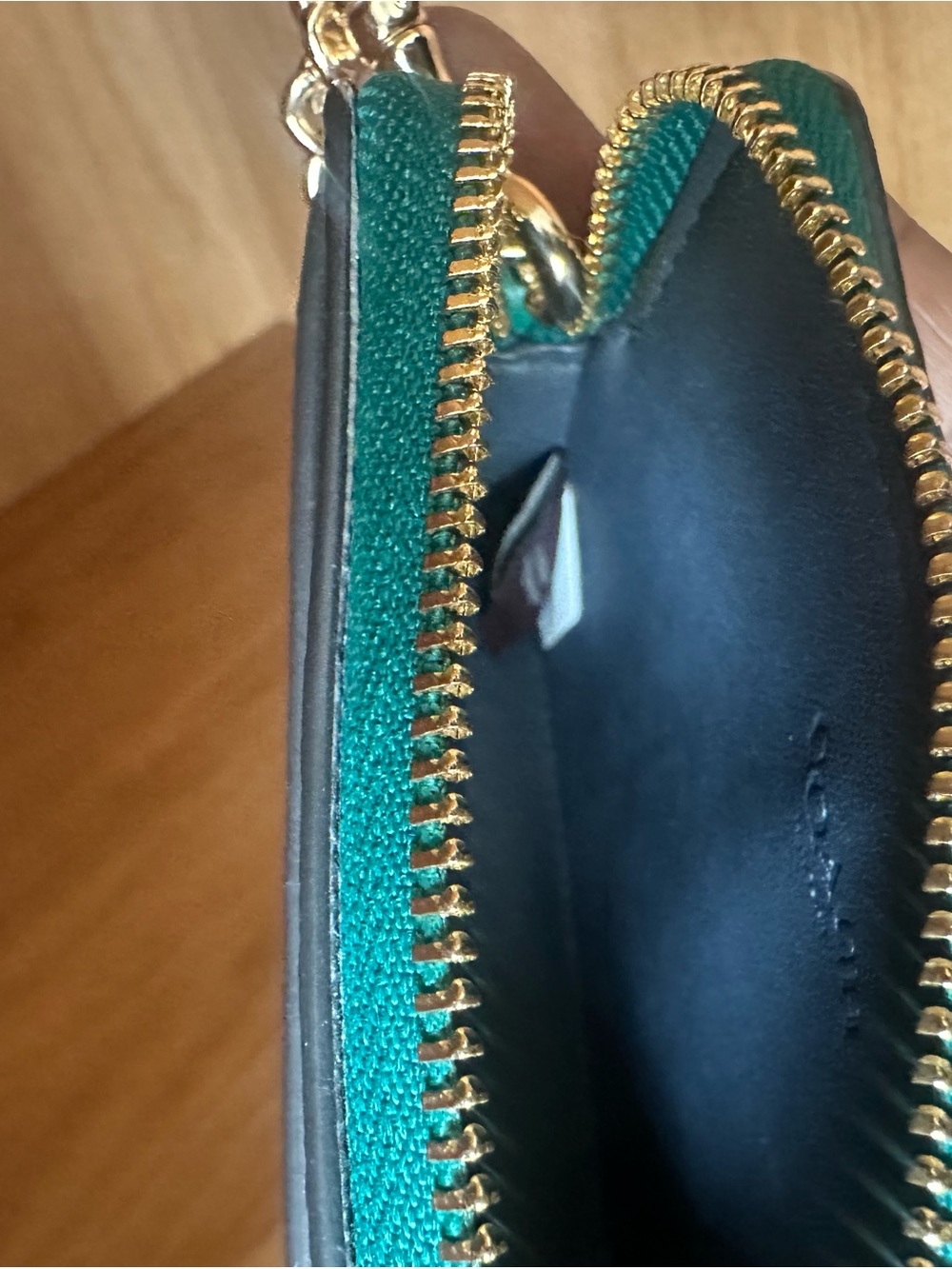 Authentic Coach Teal Leather Wallet with Gold Chain - Picture 9 of 10